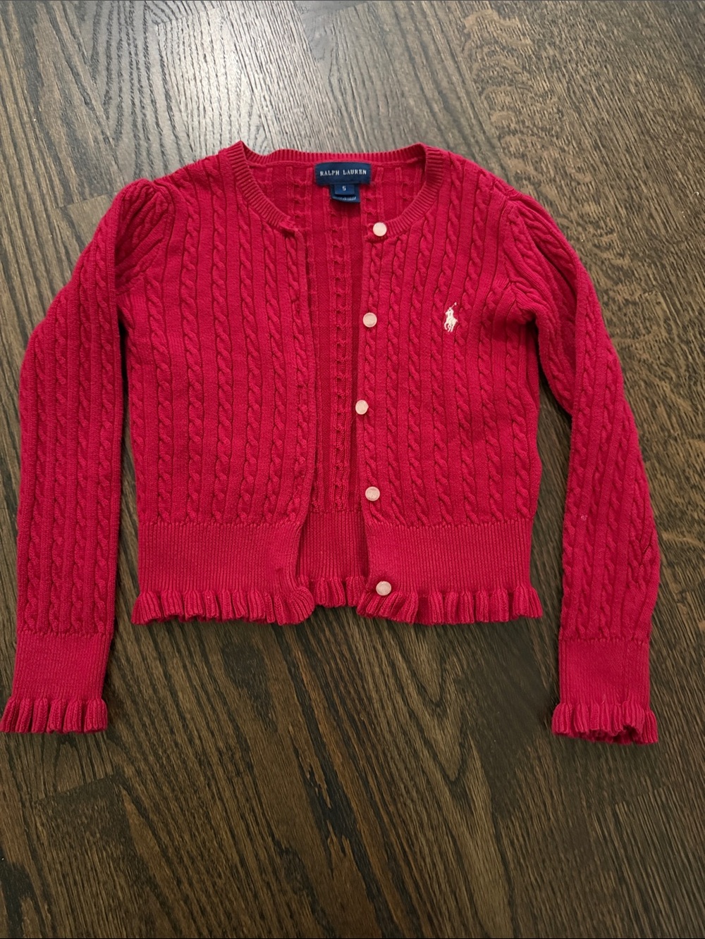 Ralph Lauren Red Cable-Knit Cardigan with Pony